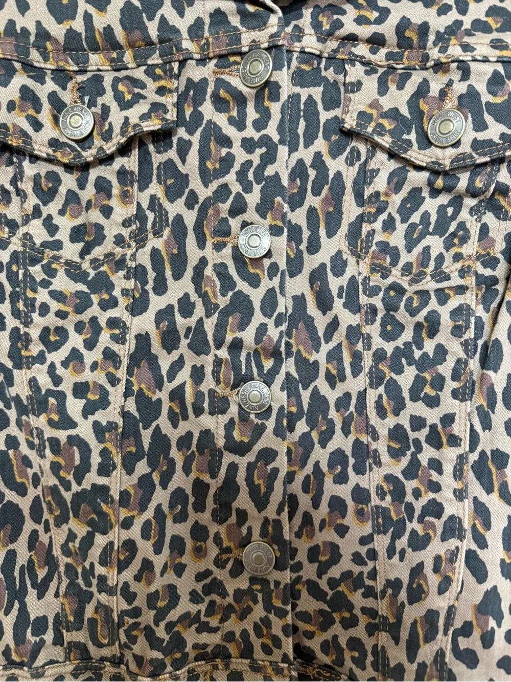 Nine West Jeans Leopard Print Denim Trucker Jacket Animal Print Size S